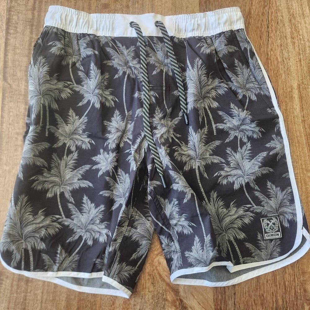 Dixxon Athletic Shorts Mens Small Black Gray Palm Tree Print Beach The Chad Bali